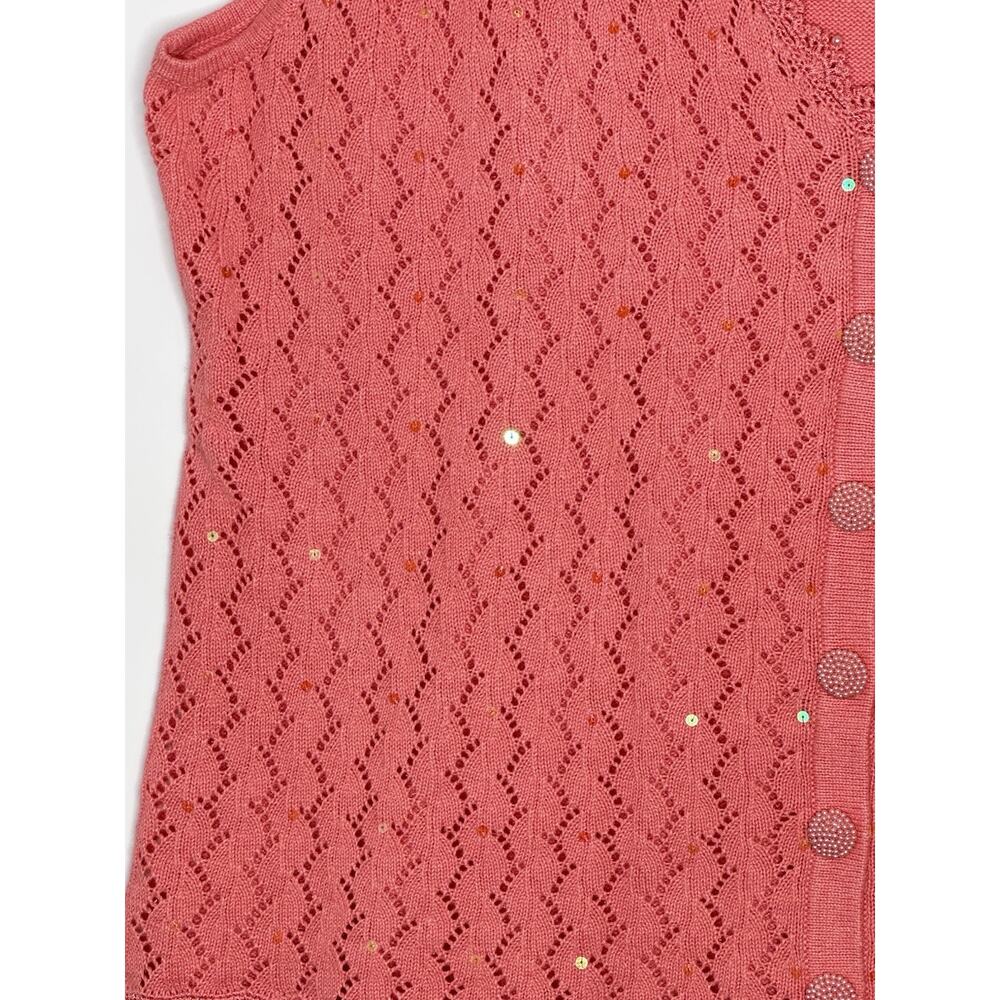 NWT Storybook Open Knit Vest 2X Beaded Sequins Grandma Core Button Front Crochet - Picture 3 of 14